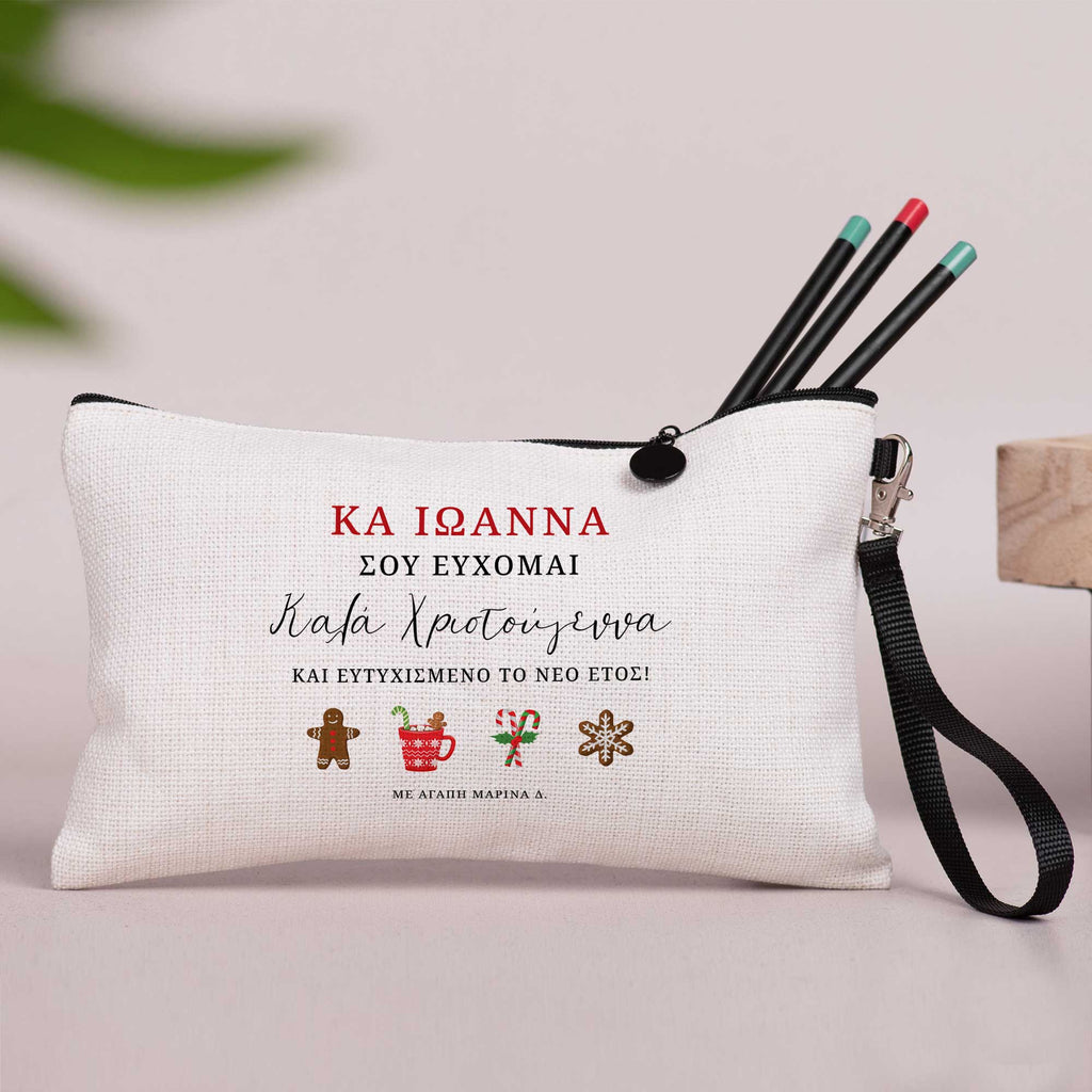 Teacher Christmas Wishes - Linen Pencil Case