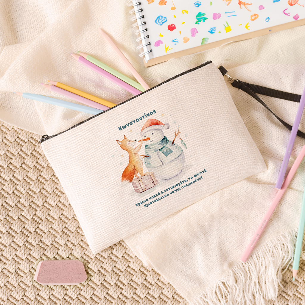 Snowman & Fox - Linen Pencil Case