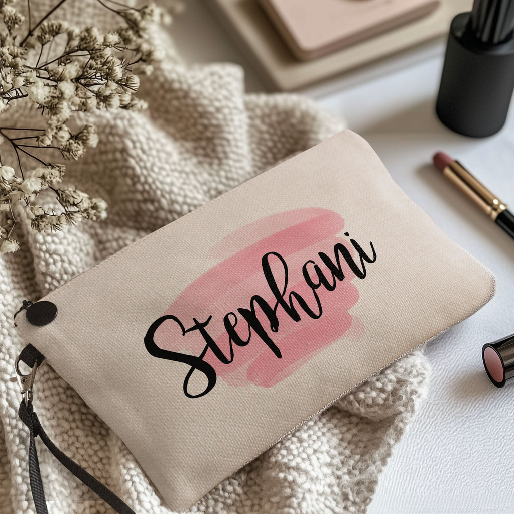 Pink Watercolor Splash Name - Make Up Bag