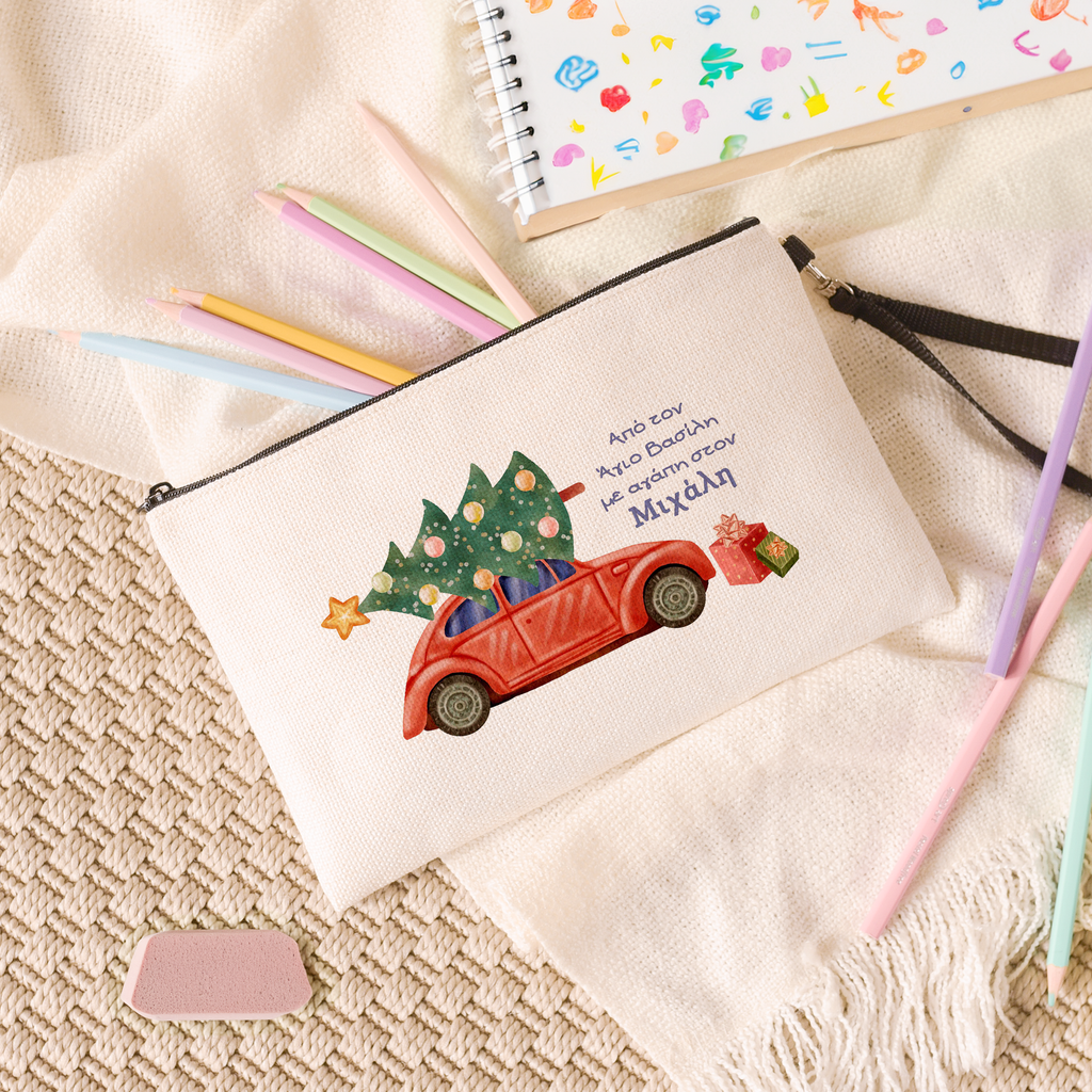 Christmas Car - Linen Pencil Case