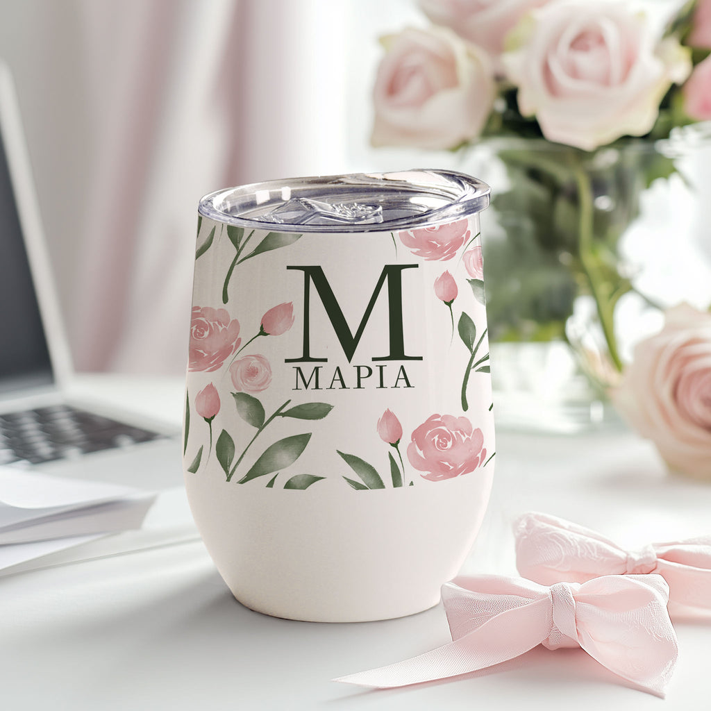 Pink Floral - Stainless Steel White Mug