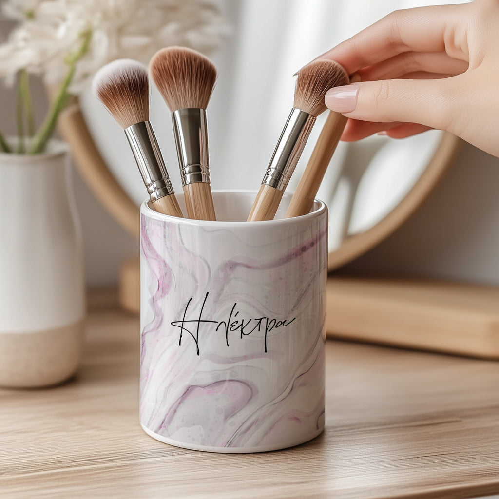 Pink Marble - Ceramic Make Up Brush Holder