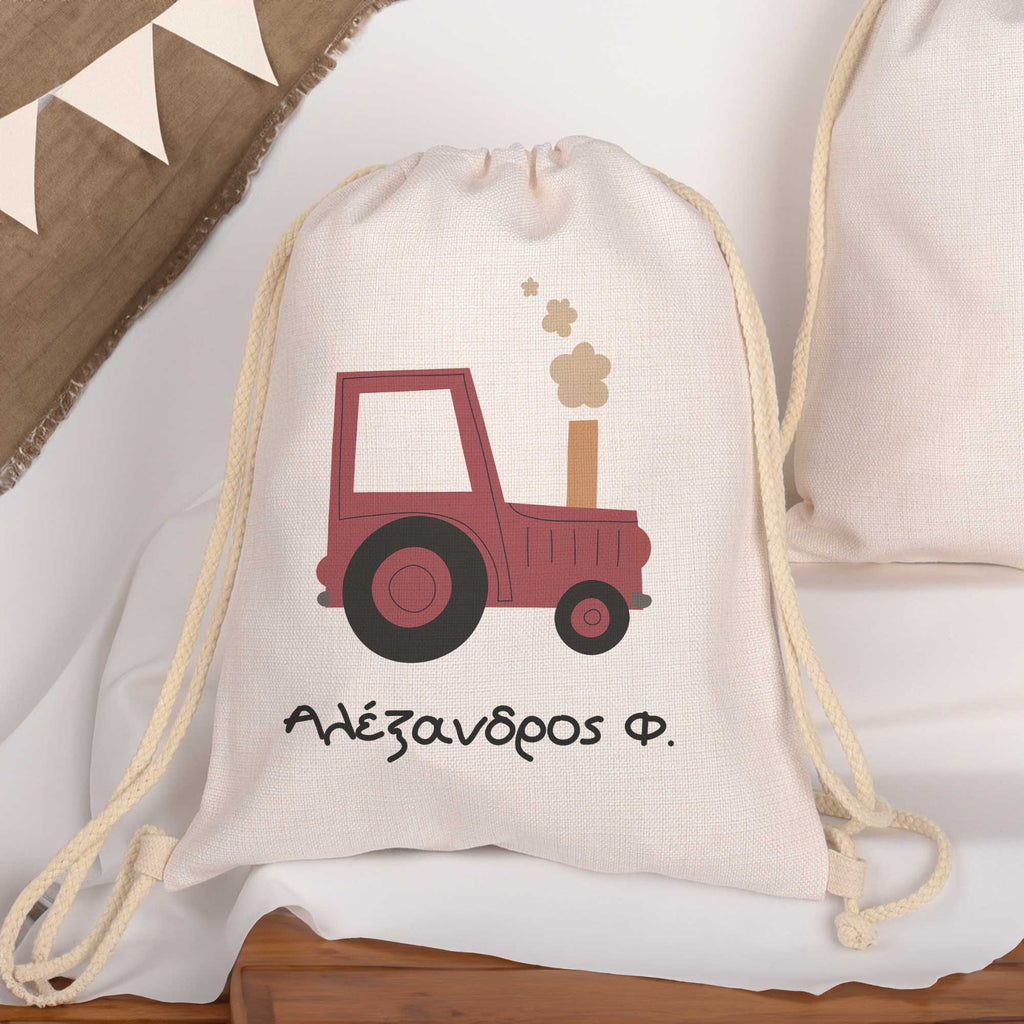 Red Tractor - Drawstring Bag Linen