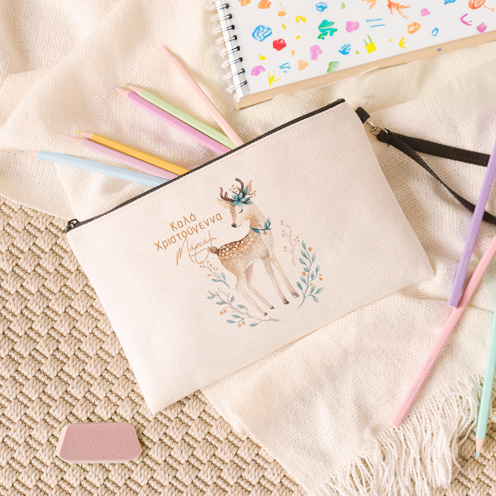 Christmas Deer - Linen Pencil Case