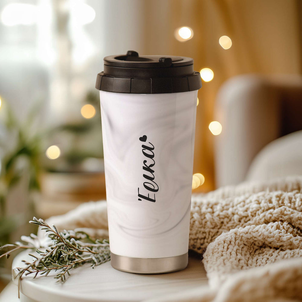 Marble & Name - Stainless Steel Travel Mug