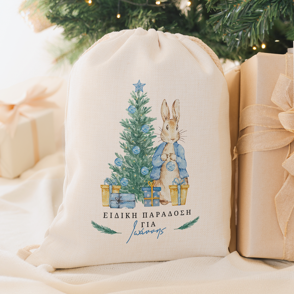 Special Delivery Blue Bunny - Christmas Drawstring Sack