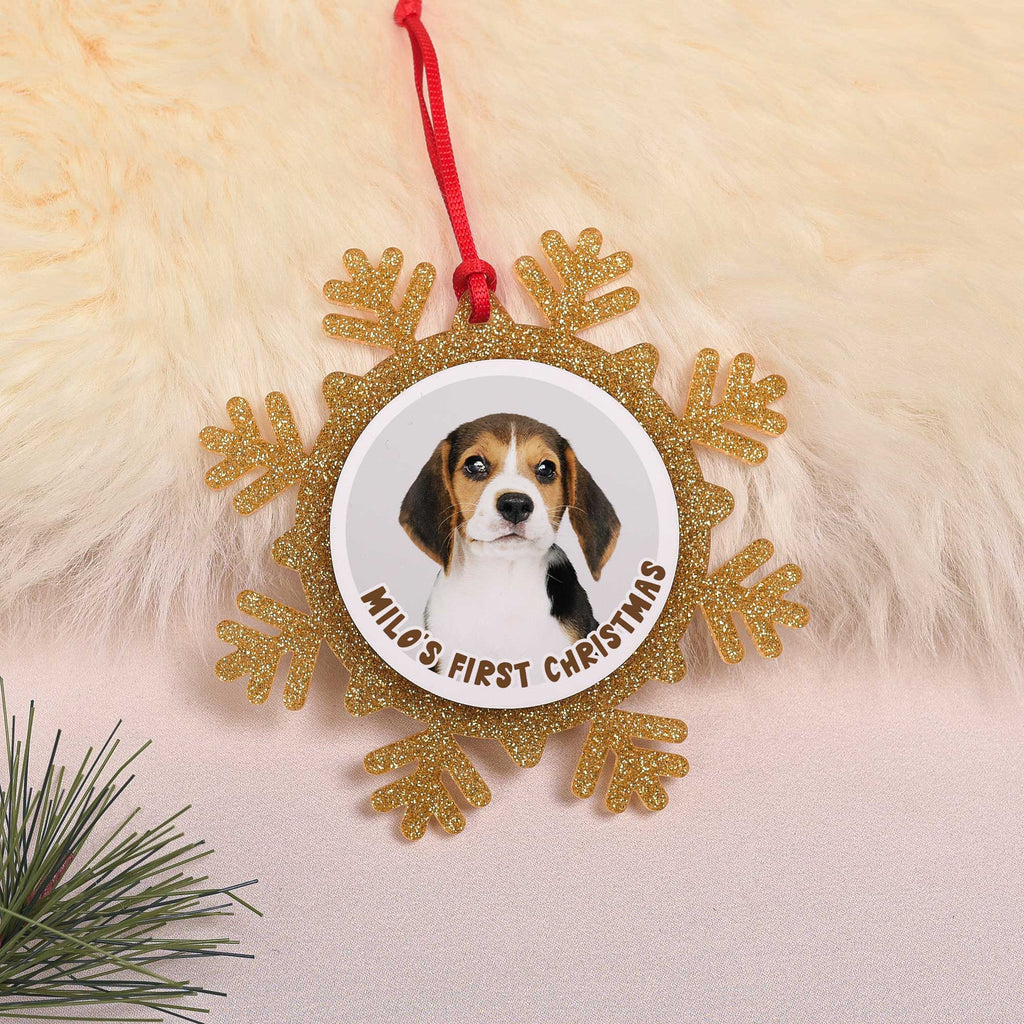 Merry Christmas Pet Photo - Glitter Snowflake Ornament