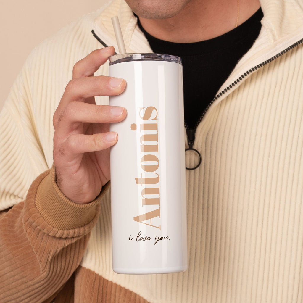 I Love You Orange - Stainless Steel Skinny Tumbler With Straw