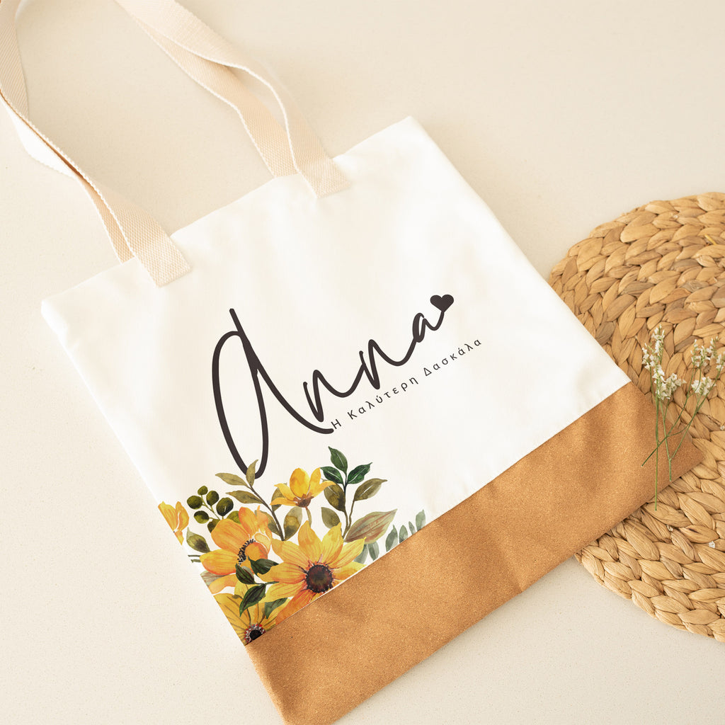 Best Teacher, Yellow Flowers - Cork Tote Bag