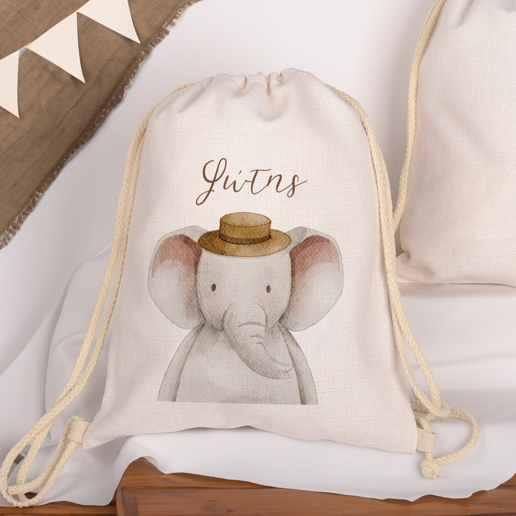 Cute Elephant - Drawstring Bag Linen