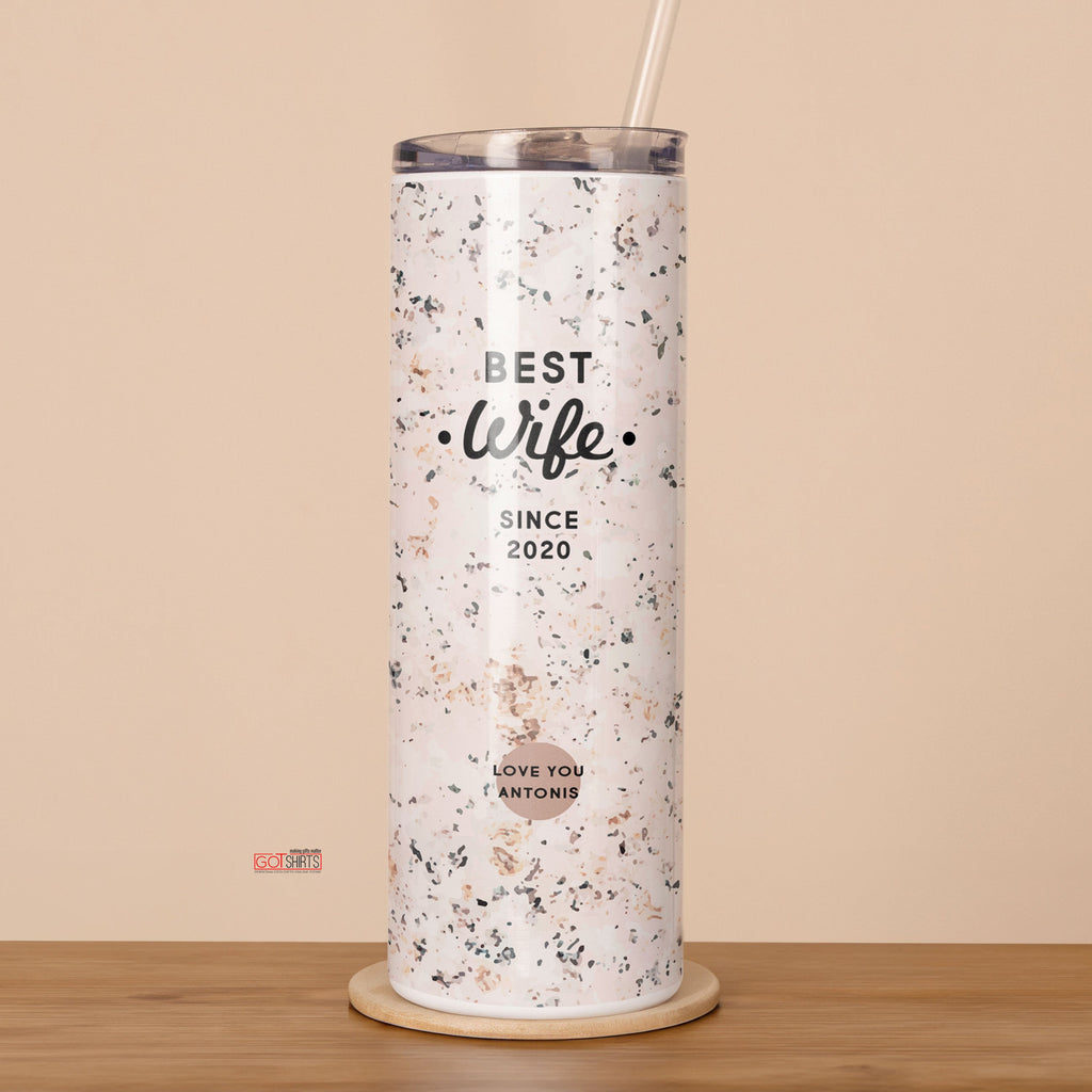 Best Wife - Stainless Steel Skinny Tumbler With Straw