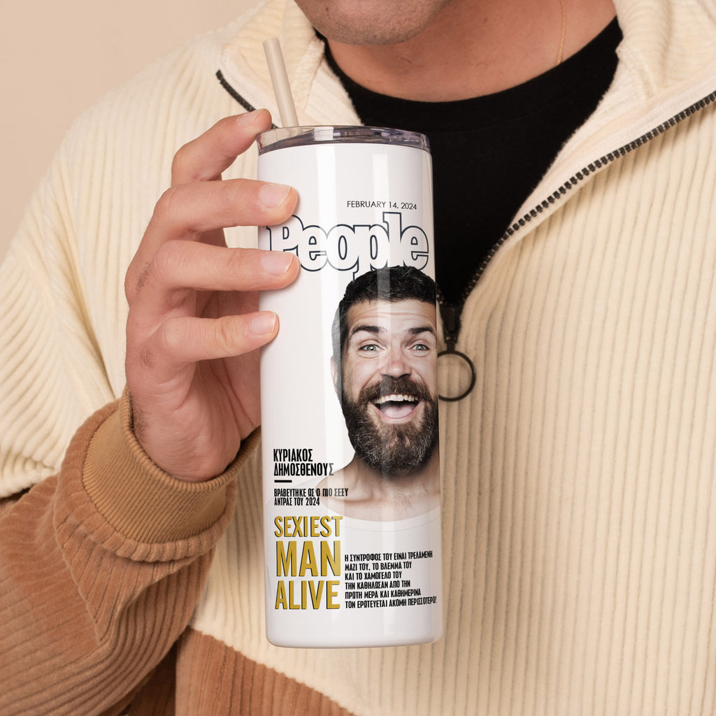 Magazine Design - Stainless Steel Skinny Tumbler With Straw