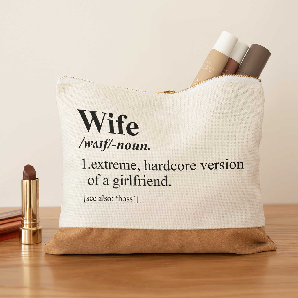 Wife Definition - Linen Makeup Bag With Cork