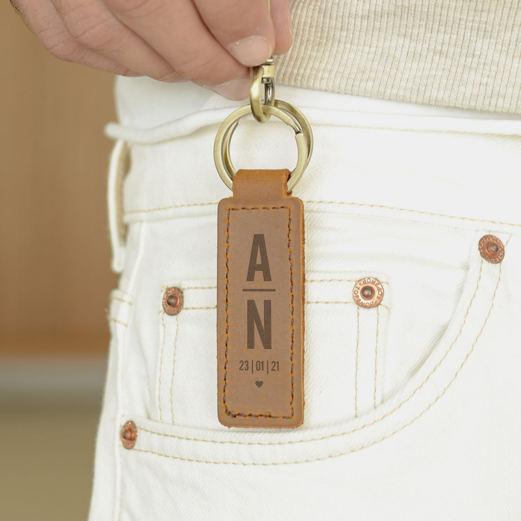 Initials & Date - Engraved Leather Keyring