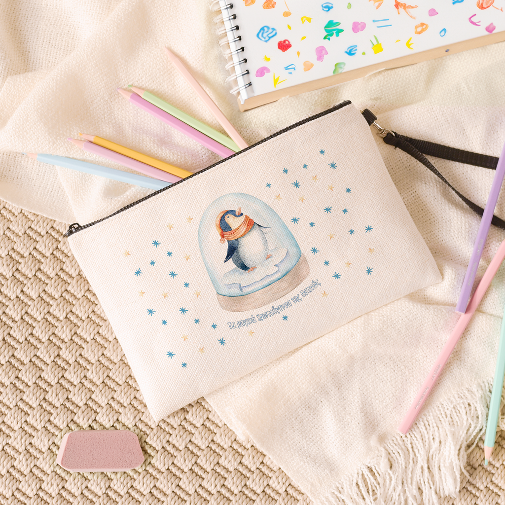 Penguin Snowball - Linen Pencil Case