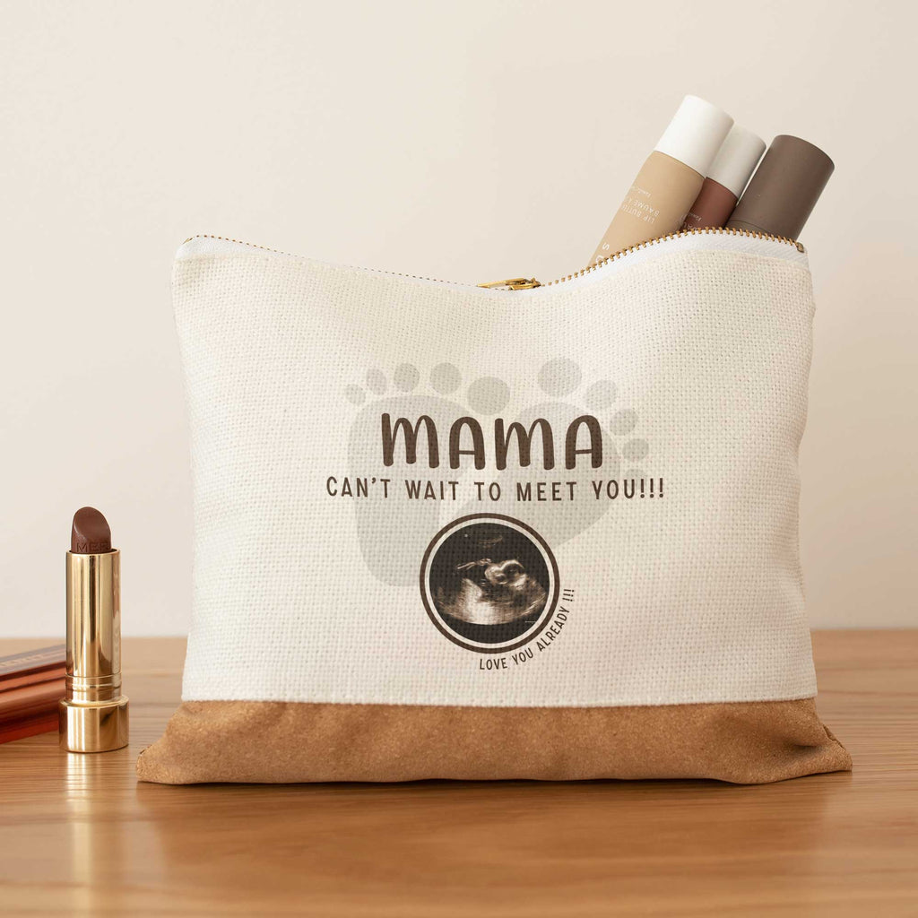 Can't Wait To Meet You Mom - Linen Makeup Bag With Cork