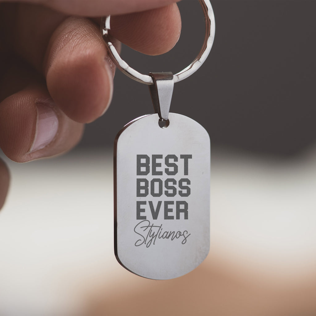 Best Boss Ever - Dog Tag Keyring (Engraved)