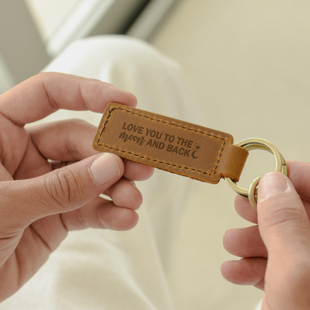 To The Moon And Back - Engraved Leather Keyring