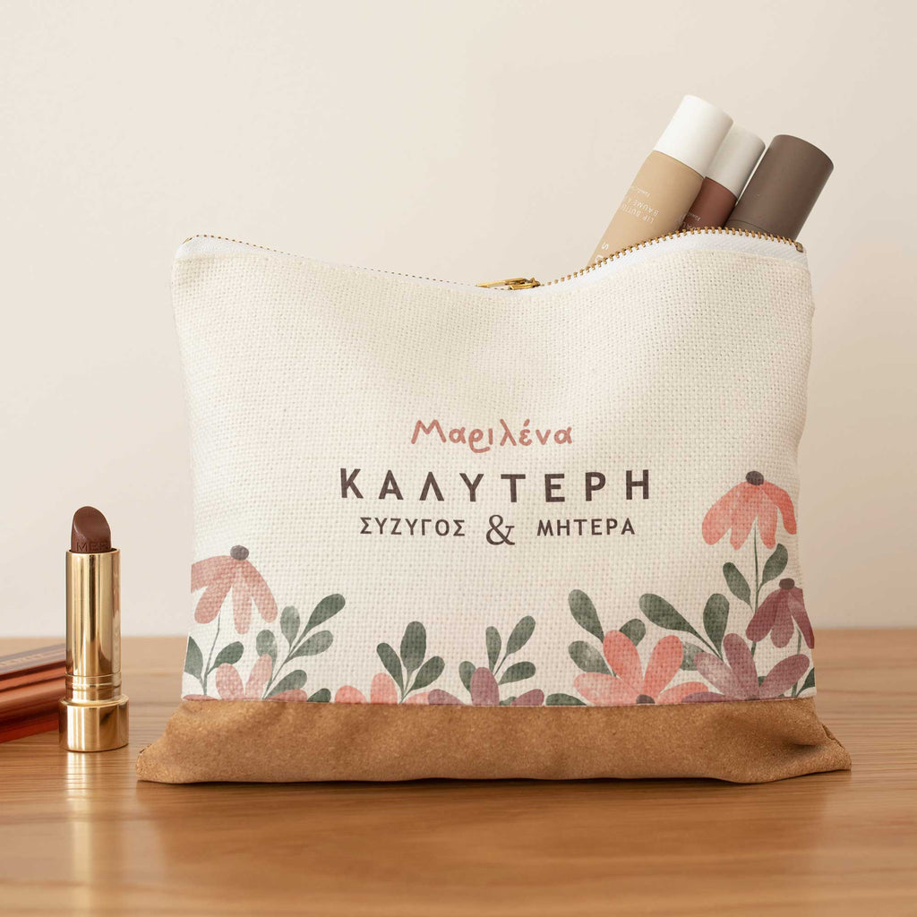 Best Wife & Mother - Linen Makeup Bag With Cork