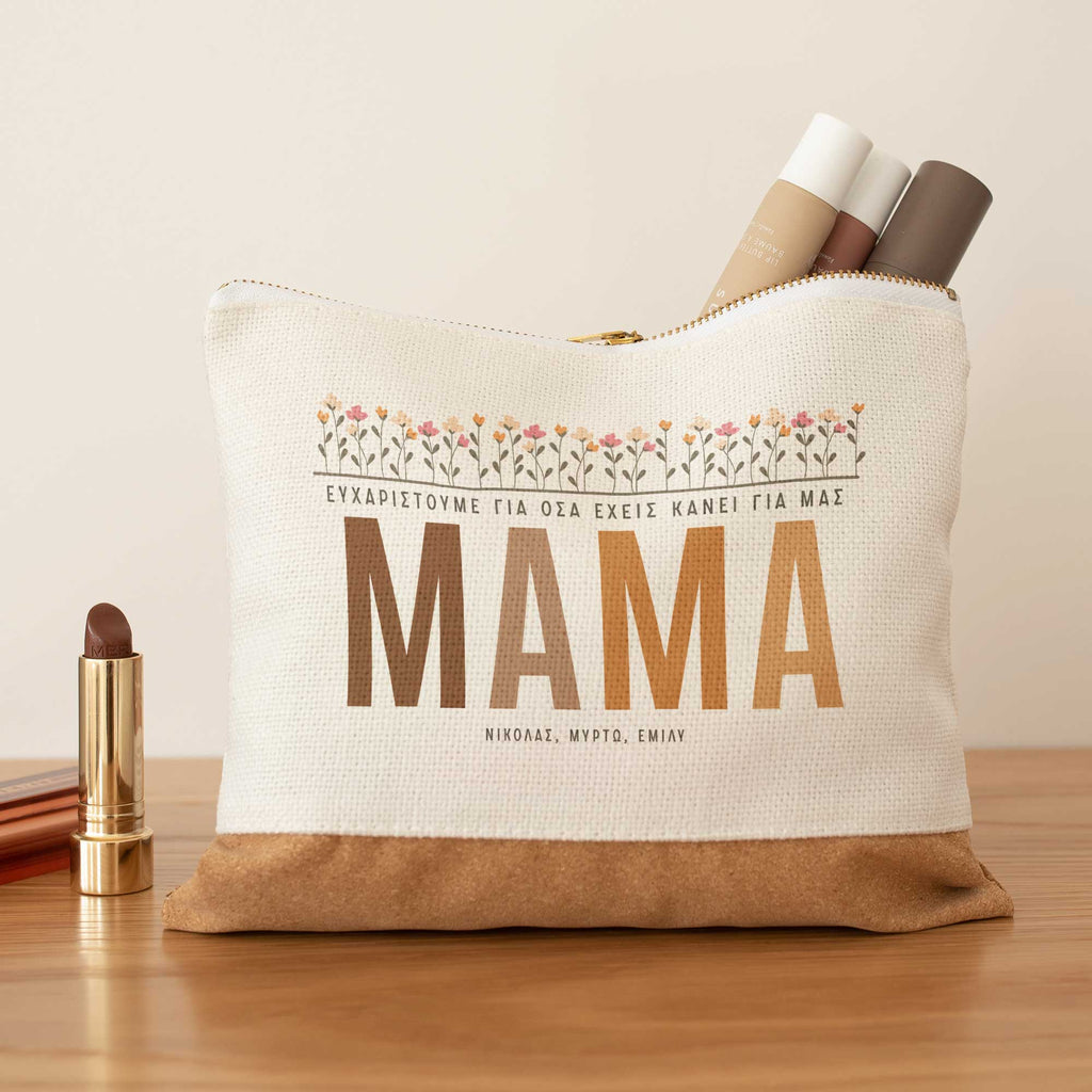 Thank You For Everything Mom - Linen Makeup Bag With Cork