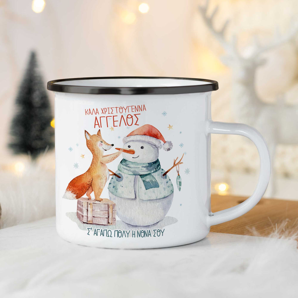 Snowman & Fox - Christmas S/Steel Enamel Mug