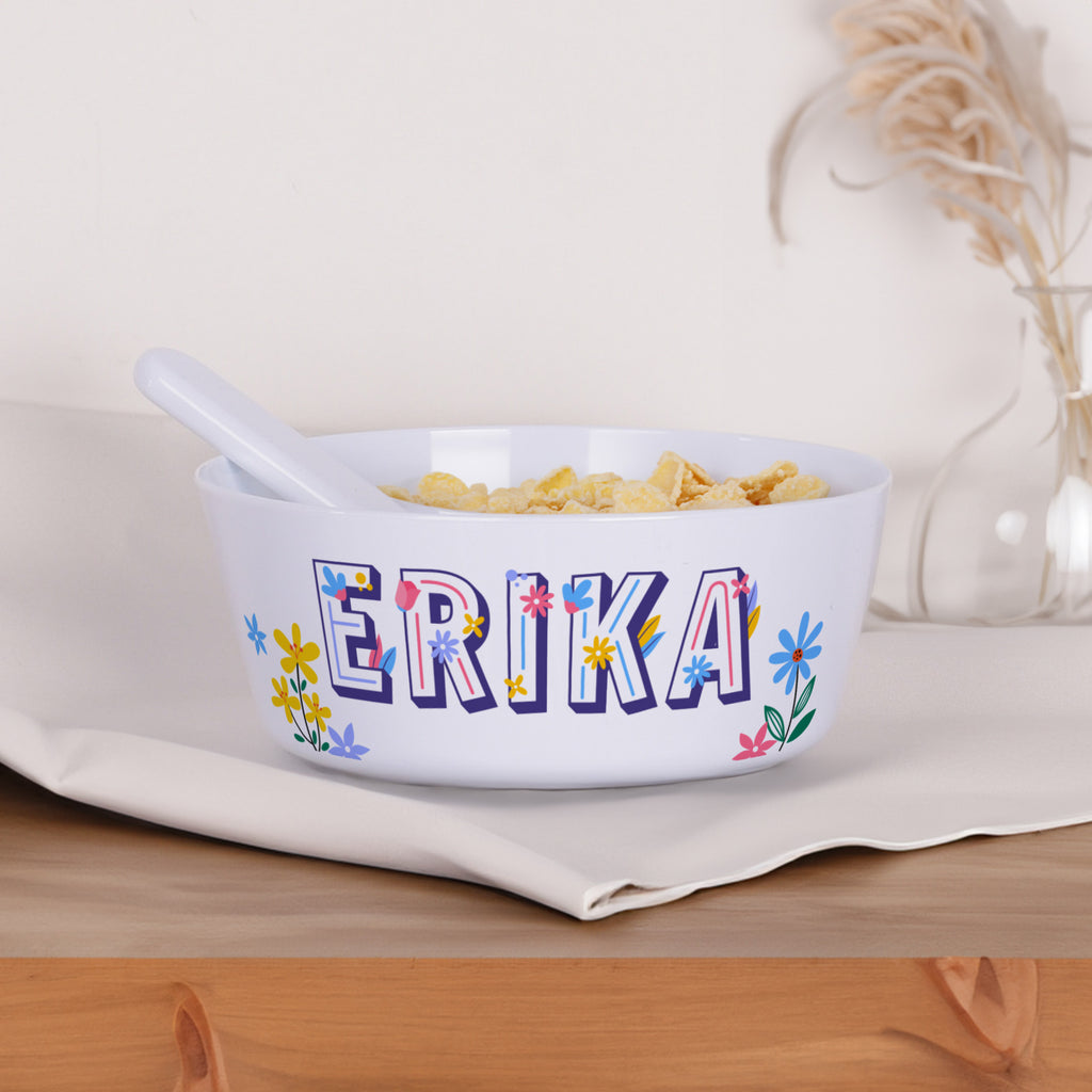 Personalized Plastic Bowl - Flowers Letters