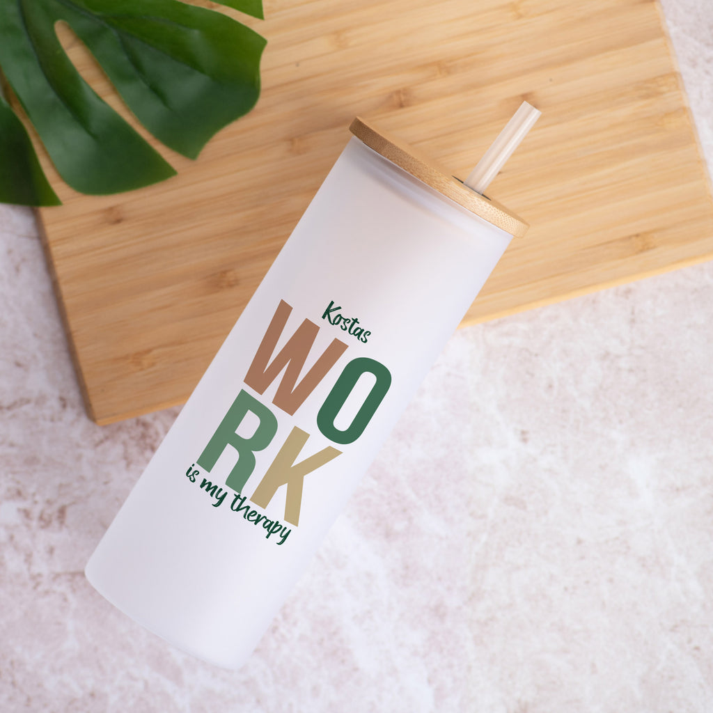 Work Is My Therapy Green - Skinny Frosted Glass Tumbler