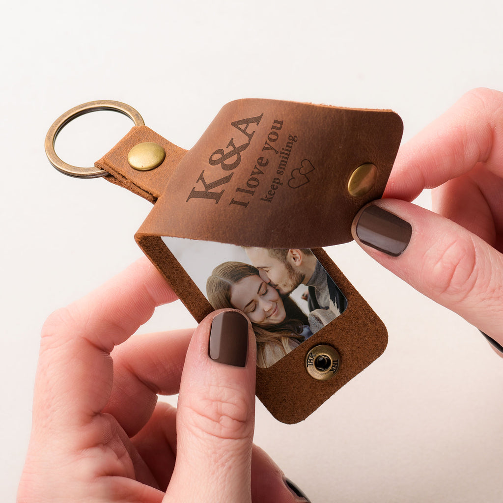 Leather Engraved Keyring With Photo Inside