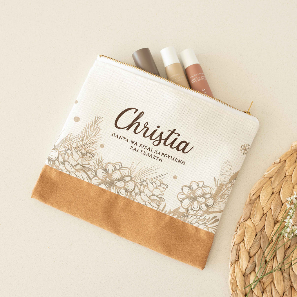 Always Happy - Linen Makeup Bag With Cork