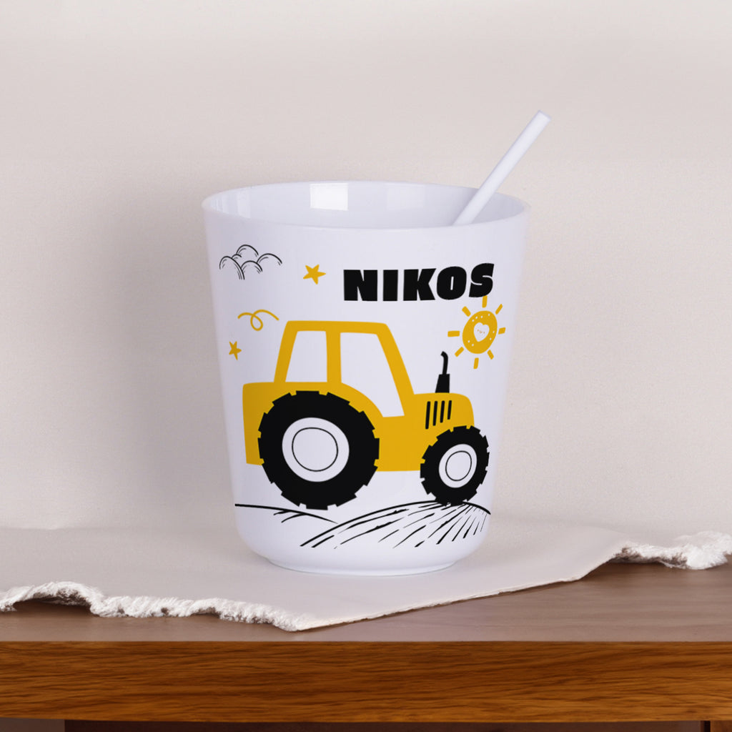 Plastic Kids Mug - Yellow Tractor