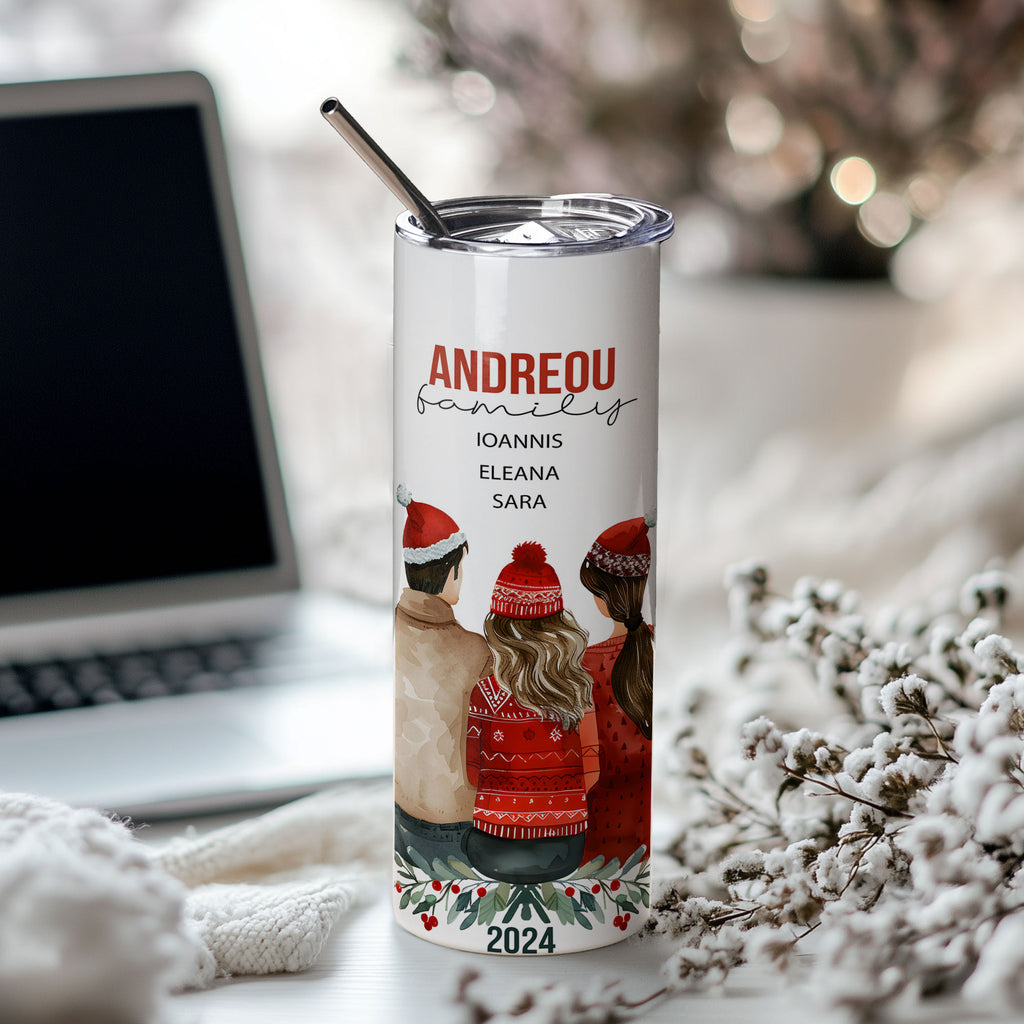 Christmas Family - Stainless Steel Skinny Tumbler With Straw