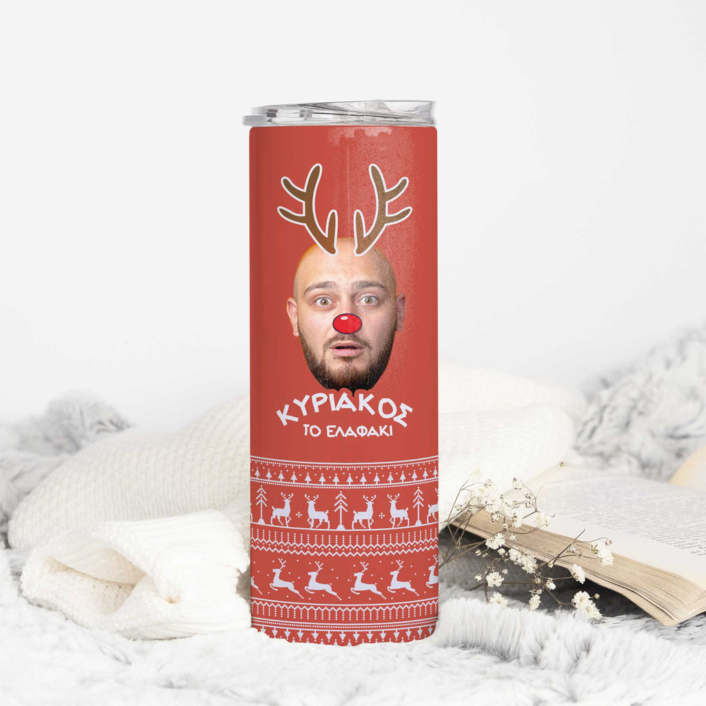 Red Nose Reindeer - Stainless Steel Skinny Tumbler With Straw