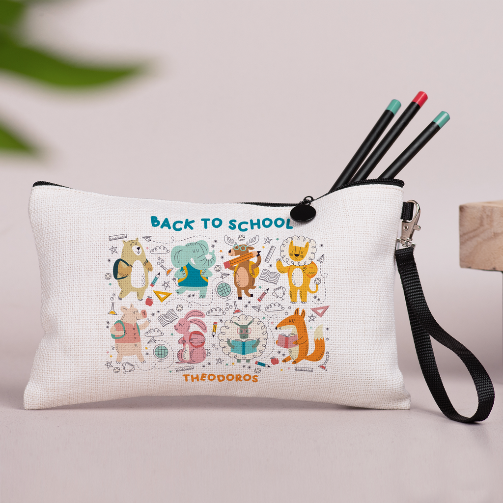 Back To School Animals - Linen Pencil Case