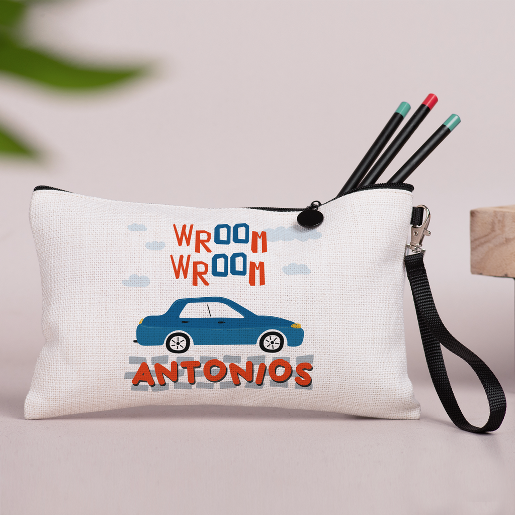 Blue Car - Linen Pencil Case