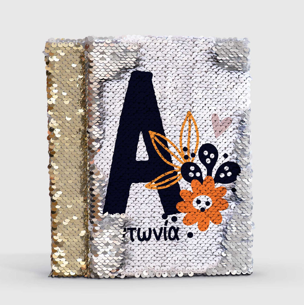 Orange Flower Name & Letter - Sequin Notebook